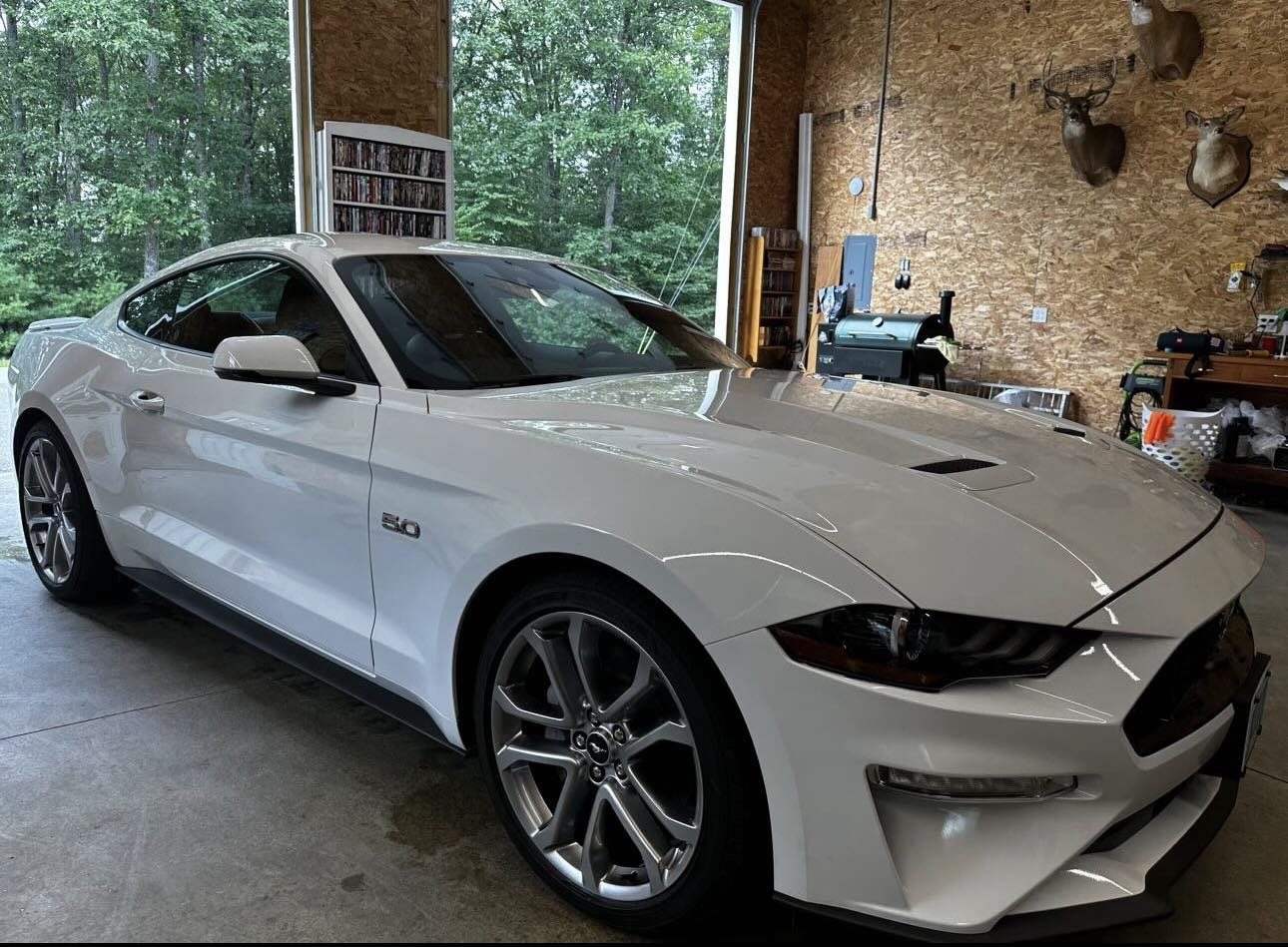 NCDetailing — White Mustang GT, freshly ceramic coated, in the shop